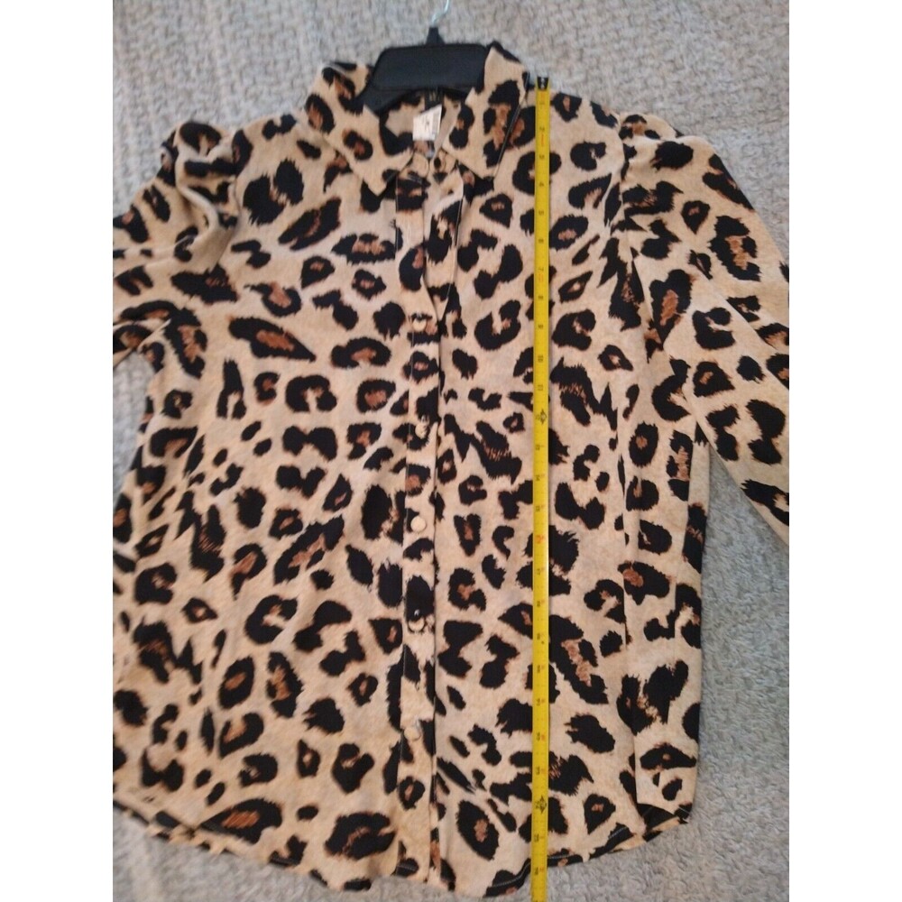 Btfbm Puff Sleeve Leopard Collared Button Up Top … - image 8